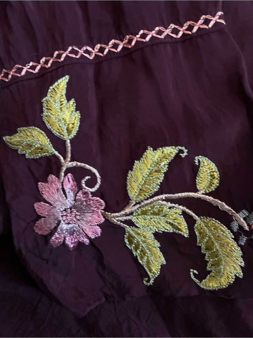Johnny Was Plum Embroidered Button-Down Shirt - Picture 9 of 11